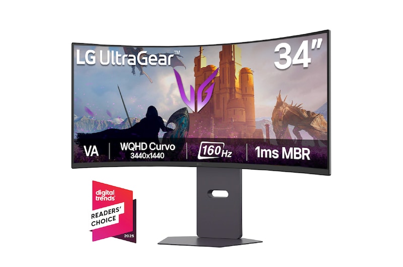 Vista frontal de Monitor LG UltraGear Curvo WQHD de 34" 160Hz y 1ms MBR 34G600A-B